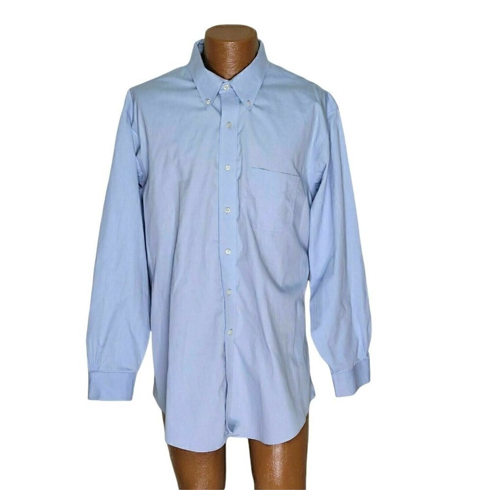 Brooks Brothers 818 Regent Button Shirt Non Iron Herringbone Light Blue 17 1/2
